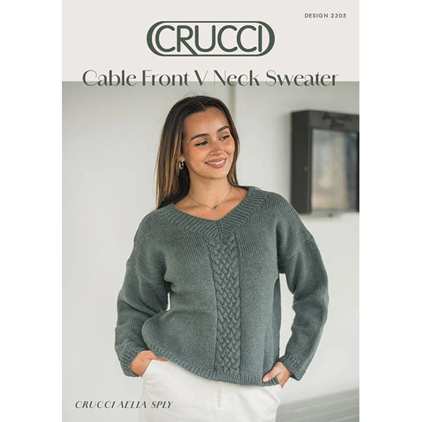 Crucci Pattern 2305 V Neck Cable Sweater in 8 Ply