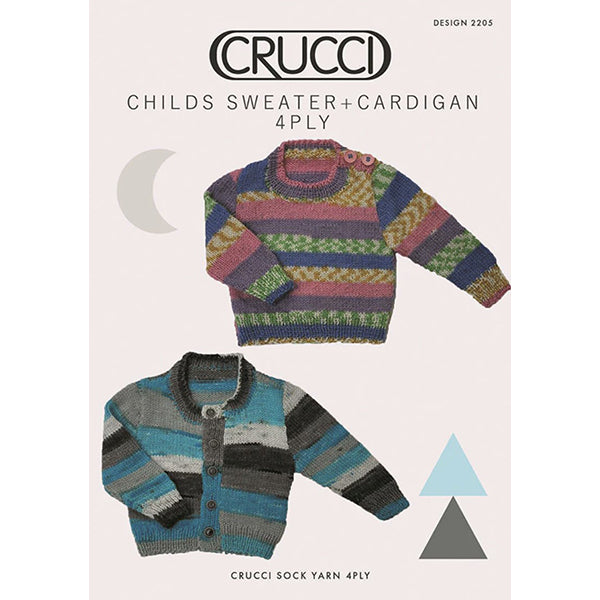 Crucci Pattern 2205 Childs Sweater & Cardigan Sock Yarn in 4 Ply