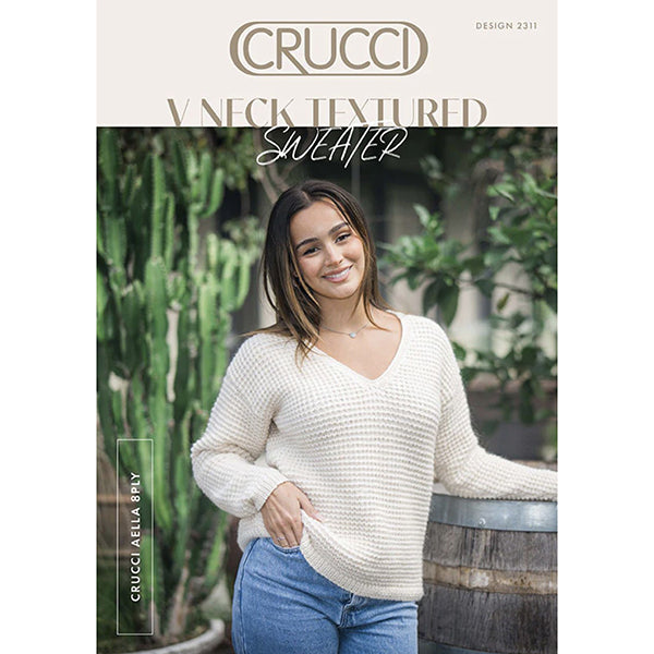 Crucci Pattern 2311 V Neck Textured Sweater in 8 Ply