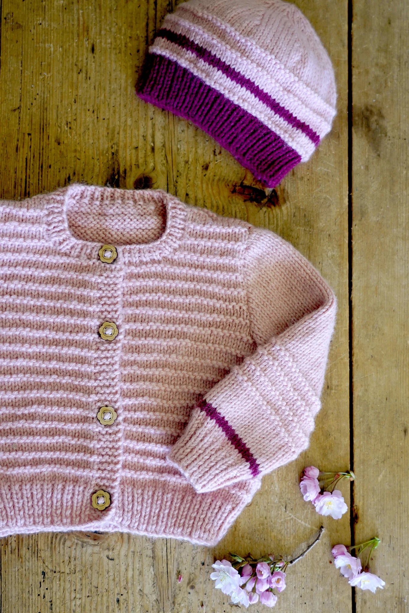 Riven Cardi and Beanie BC110 in 8 Ply