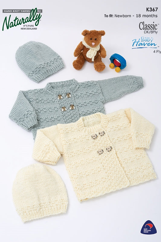 Naturally K367 Cardigan and Hat in 4 Ply or 8 Ply