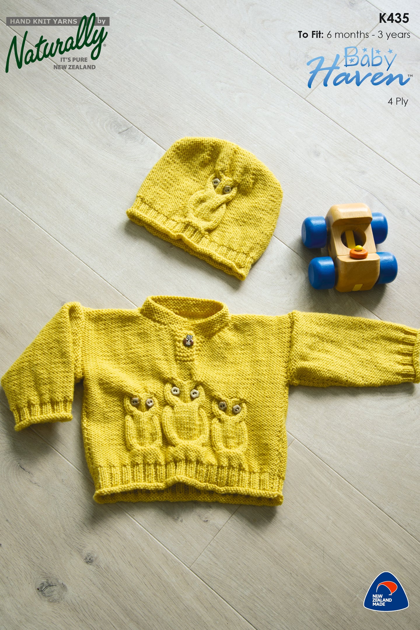 Naturally K435 Owl Sweater & Hat in 4 Ply